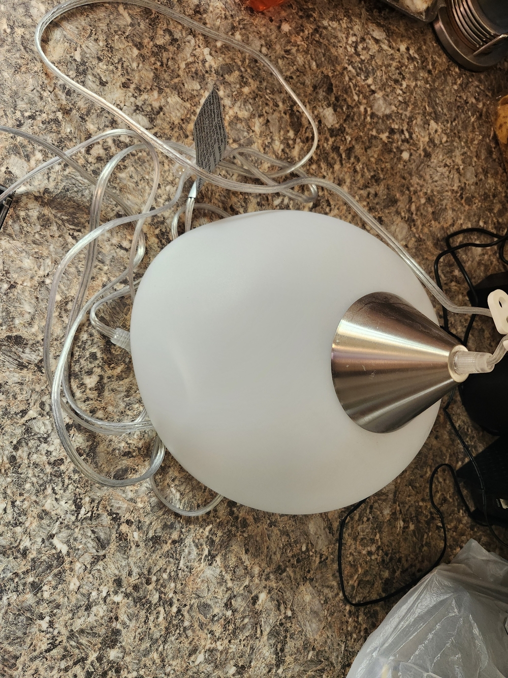 Modern White Glass Pendant Light with Brushed Metal Accent